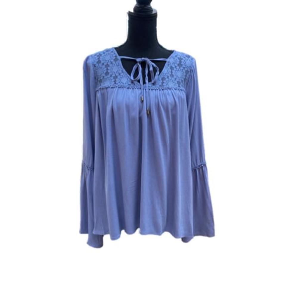 NWT Doe & Rae Long Sleeve Blue Blouse Size Large